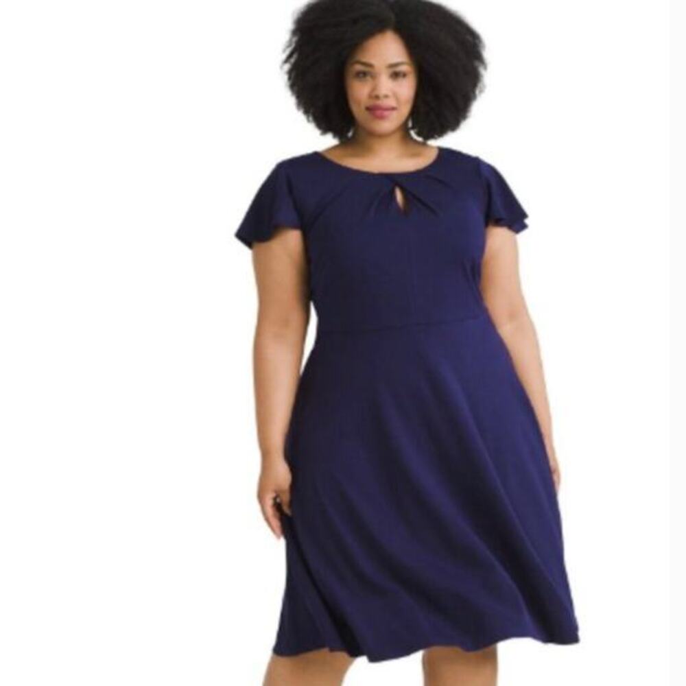 Eloquii Navy Blue Midi Dress with Keyhole Detail